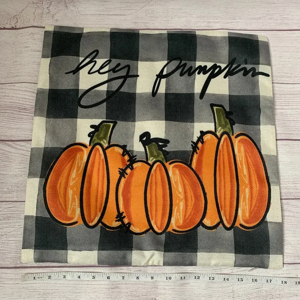 Buffalo Plaid Pumpkin Pillowcase Throw Pillow Cover HEY PUMPKIN